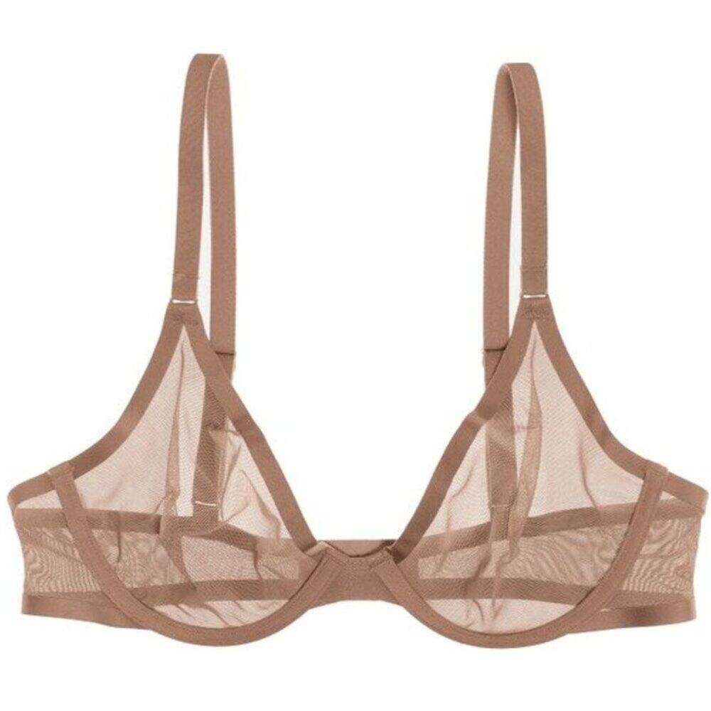 Cuup Women's The Plunge Mesh Bra in Taupe Tan Size 34E